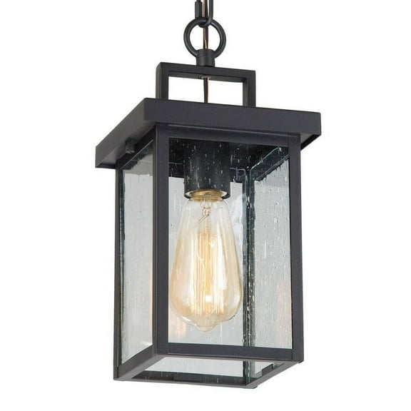 LNC Outdoor Pendant Light withseeded Glass, Blacksquare Hanging Lantern Fixture for Porch