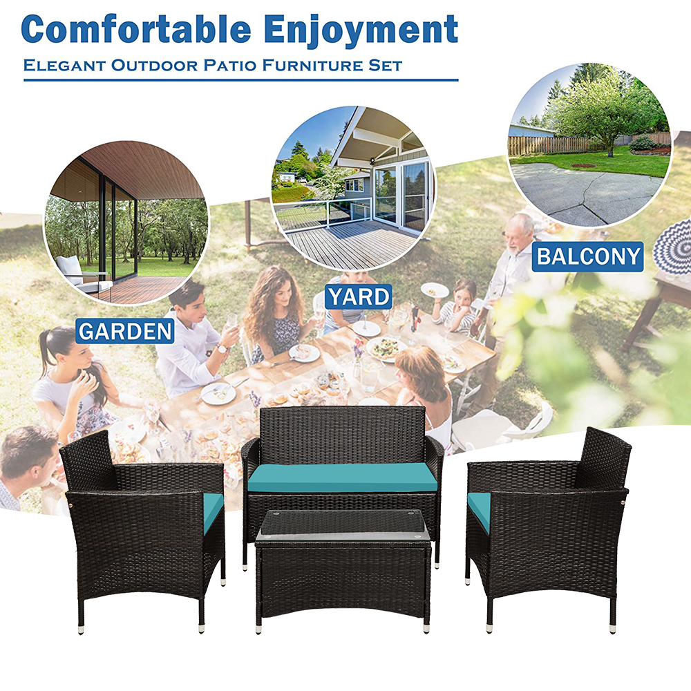 4-Piece Patio Furniture Sets in Patio & Garden, Outdoor Wicker Sofa PE Rattan Chair Garden Conversation Set for Backyard with Two Single Sofa, One Loveseat, Tempered Glass Table, Q16404 - image 5 of 11