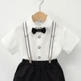 thumbnail image 5 of Quealent Boys' Formal Suit Short Sleeve Dress Shirt with Bowtie and Suspender Shorts Casual Gentleman Wedding Party Clothes (Black, 11-12 Years), 5 of 6