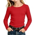 thumbnail image 6 of Kids Girls Ribbed Knit Tops Long Sleeve Crew Neck Solid Color Fashion Cozy Pullover Basic Undershirt for Daily Wear Red 9-10Years, 6 of 7