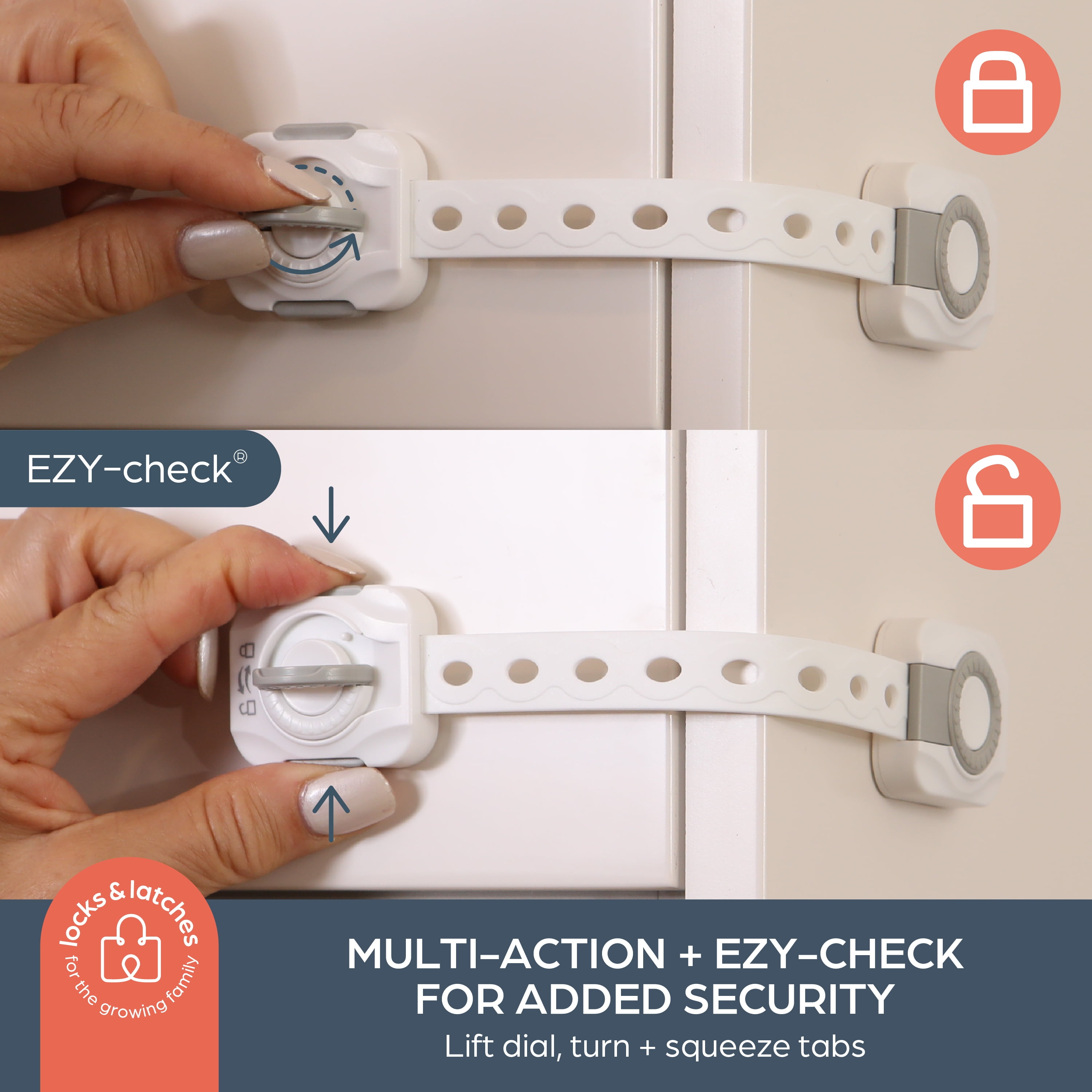 Dreambaby® Dial-It Adapta™ Strap Latch - 3pk, Super Strong Safety Straps!