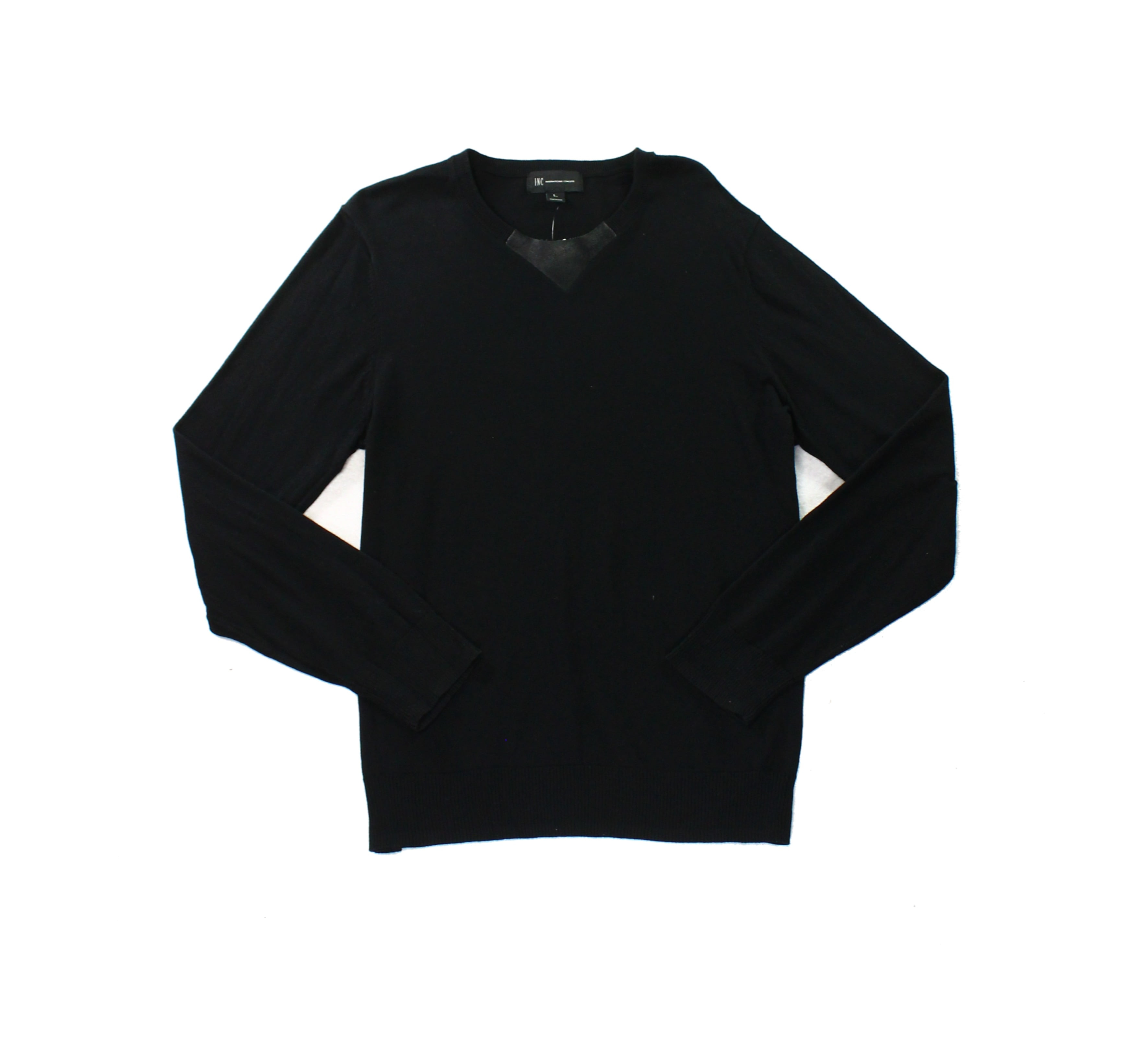 INC Mens Mock Neck Faux Leather Trim 1//2 Zip Sweater Black L