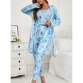 thumbnail image 2 of YUBIKWETE Womens 3 Piece Pajama Set Floral Butterfly Loungewear With Belted Robe And Pants, 2 of 6