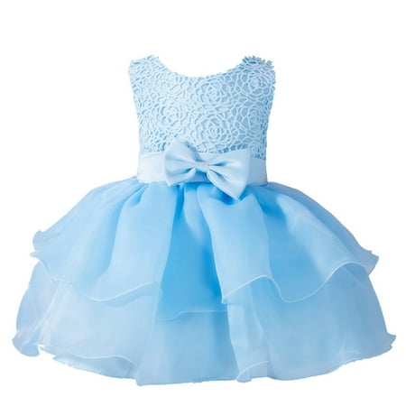 

QWERTYU Newborn Infant Baby Girls Summer Sundress Bow Dresses Sleeveless Tulle Tutu Dress 0-24M Blue S