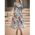 thumbnail image 3 of Womens Floral Flowy Wrap V Neck Midi Dress Short Sleeve Casual Spring Summer Dresses for Women, 3 of 10