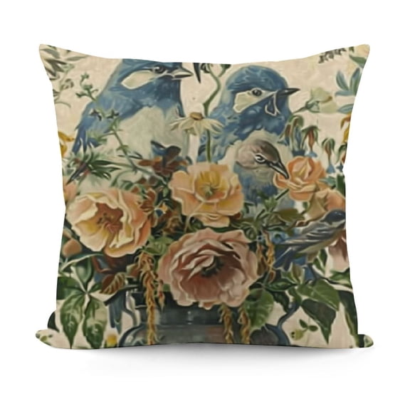 Happy Spring Blue Flower Decorative Throw Pillow Cover, Floral Porch Outdoor Home Decor, Seasonal Couch Cushion Case