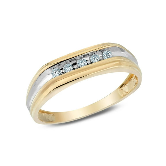 Mens 1/8 Carat (Ctw I2-I3) Diamond Wedding Band Ring in 10K Yellow and White Gold for Men