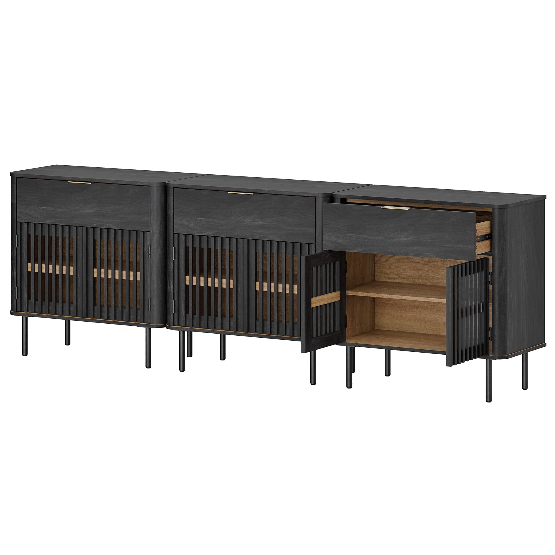 94.5" Wood TV Stand for TVs up to 100", Entertainment Center with Storage Shelves, Black
