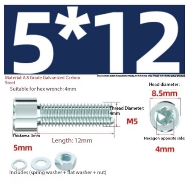 100 juegos de tuercas de tornillo hexagonales galvanizadas de grado 8,8, arandelas de resorte planas y pernos (M4/M5): solución de fijación duradera for proyectos y reparaciones de bricolaje