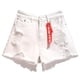 thumbnail image 4 of Pantalones cortos de mujer Pantalones cortos de cintura alta Agujeros destruidos Pantalones cortos con dobladillo deshilachado, Blanco, L Vogacara AP001525-13B, 4 of 7