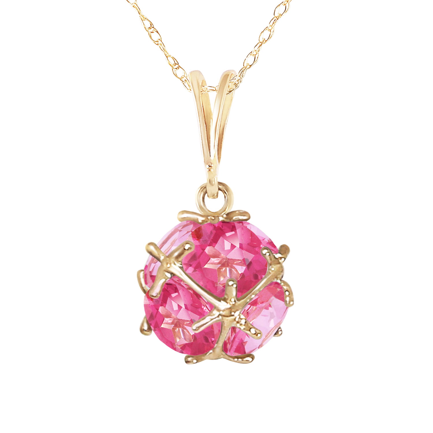 Rose & White Gold SOLIDGOLD 14K Gold Pendant with Pink or Created Ruby CZ Round Solitaire Stud & Adjustable Chain Sizes 6-9mm in Yellow