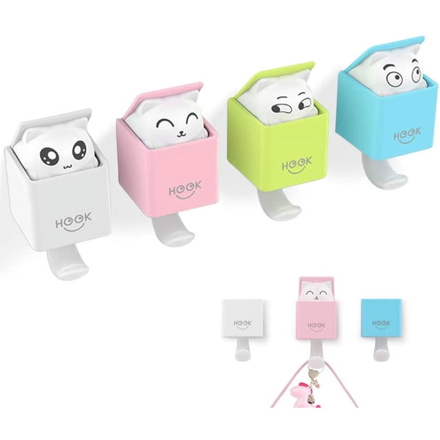Paquete de 4 ganchos autoadhesivos, gancho adhesivo de dibujos animados para puerta para pared, sala de estar, baño, decoración del hogar