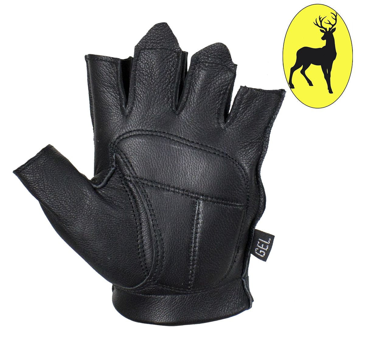Dream Apparel Motorcycle Riding Gloves Gel Palm Riding Fingerless Deer Skin Gloves Full Panel