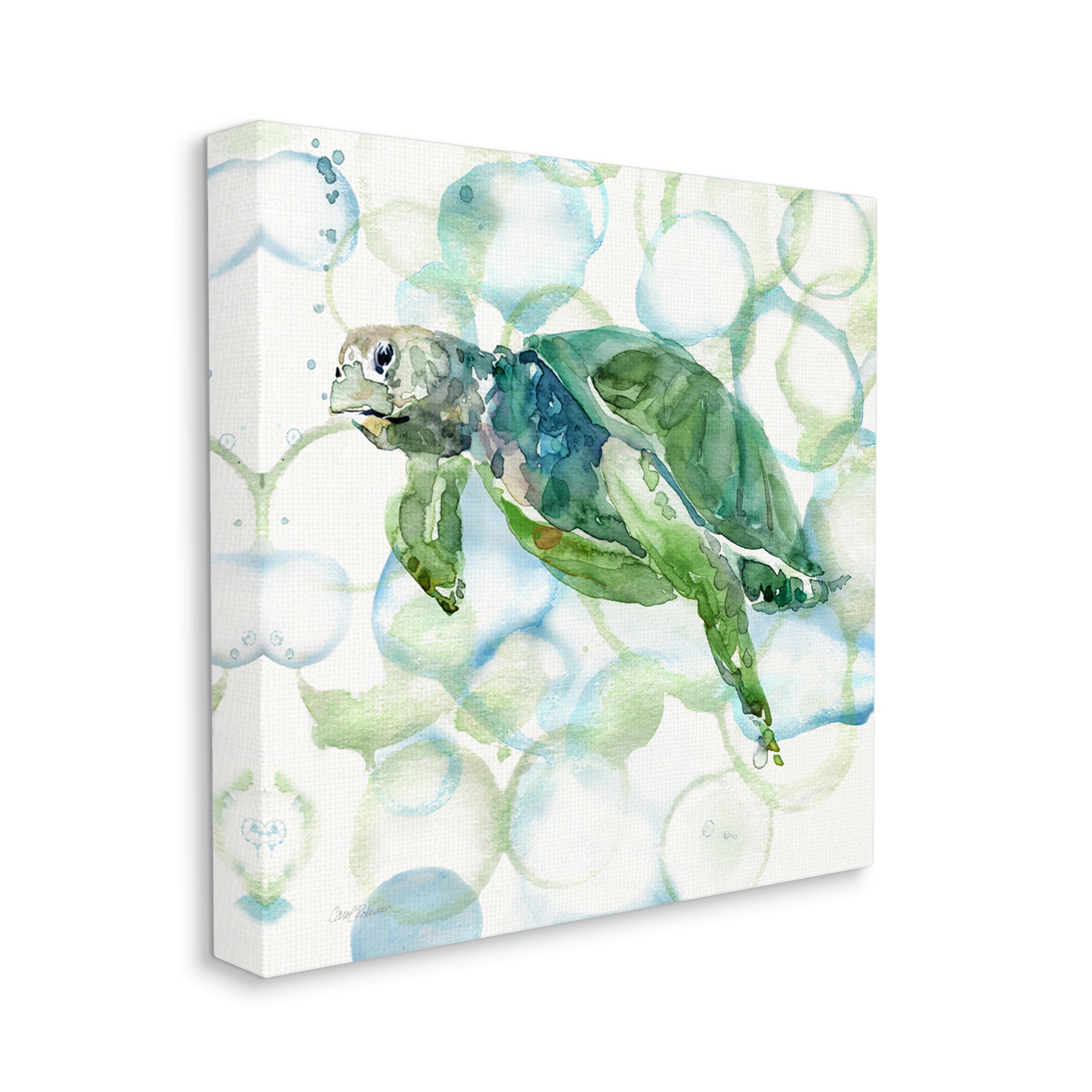 Stupell Industries Watercolor Sea Turtle Swimming Ocean Water Bubbles Painting Gallery Wrapped Canvas Print Wall Art, Design by Carol Robinson