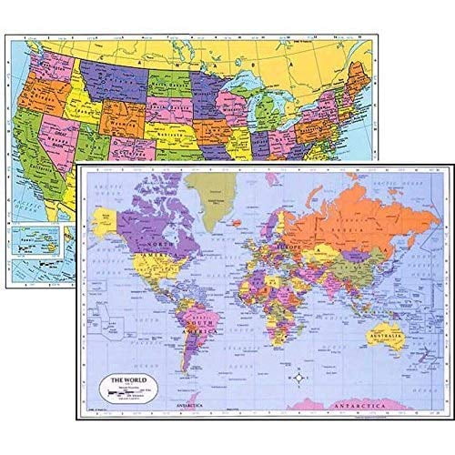 World Placemat + USA Placemat, Laminated Educational Placemats (2