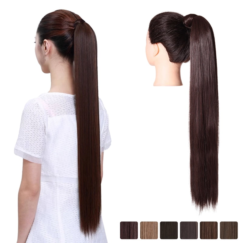 Premium Synthetic Straight Daily Ponytail Hair Extension Clip in Hairpiece  Smooth Overhead Pony Tail Wrap Around Pigtail P001