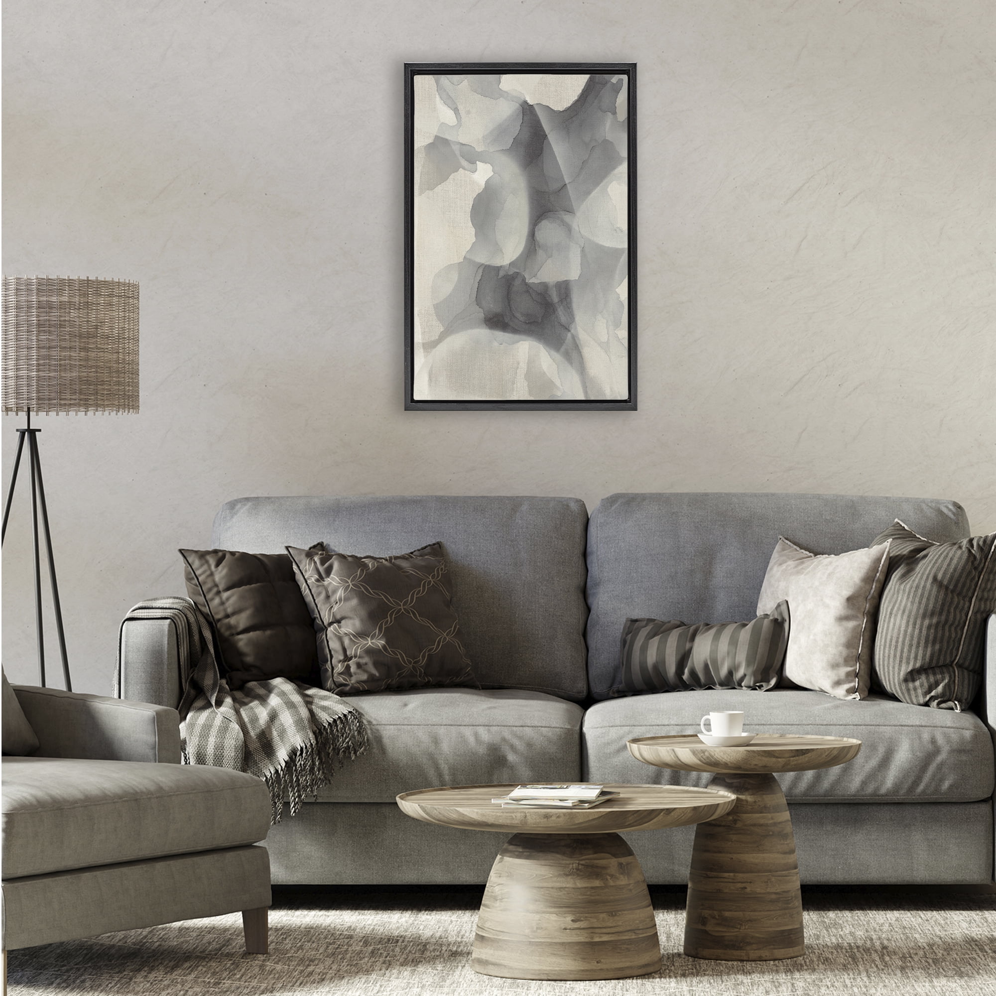 Stupell Industries Mottled Monochrome Abstract Black Framed Floater Canvas Wall Art, design by Kippi Leonard
