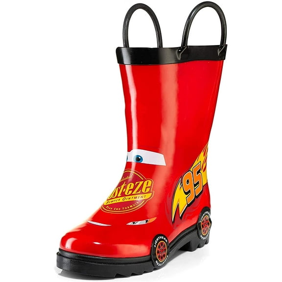 Disney Cars Kids Boys Lightening McQueen Character Printed Waterproof Easy-On Rubber Rain Boots Toddler/Little Kids