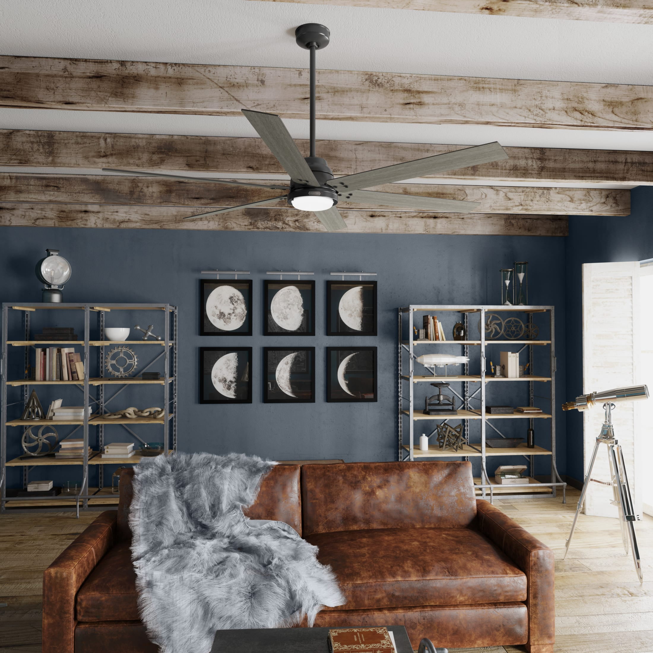 Hunter 72 inch Indoor Ceiling Fan with LED Light and Remote Control - Black Smart Ceiling Fan, Standard Mount, 6 Blades, For Bedroom or Living Room, Quiet - Gravity 51950, Matte Black