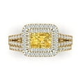 thumbnail image 2 of 3.05ct Brilliant Emerald Cut Yellow Zircon 18K Yellow Gold Halo Solitaire with Accents Engagement Bridal Wedding Ring Band Set size 7, 2 of 7