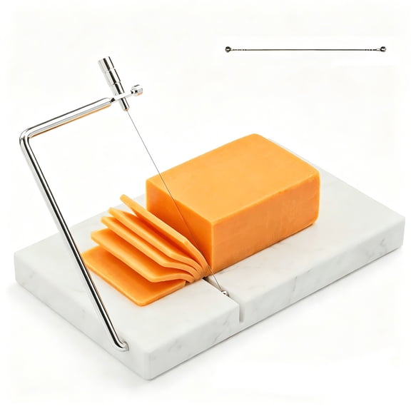 Marble Cheese Slicer Board with Wire Cutter – 5"x8", Includes Extra Replacement Wire