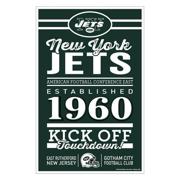 New York Jets Signe 11x17 Bois Design Établi