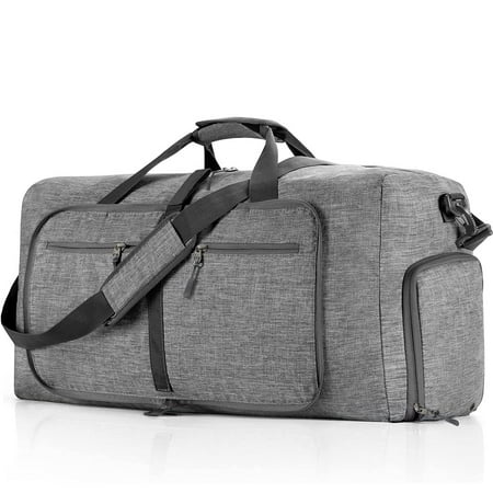 iFLY Packable Duffle with Adjustable Shoulder Strap and Luggage Trolley Sleeve, Black SALE Today! 24&Quot; Large Travel Duffle Bag For Men, 65L Foldable Travel Duffel Bag With Shoes Compartment, Overnight Bag For Men Women Waterproof &Amp; Tear Resistant, Travel Bag For Traveling Camping Touring, Gray