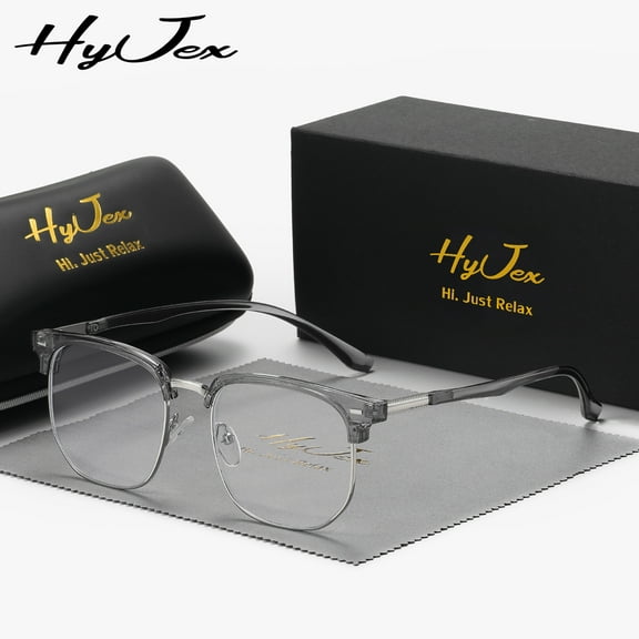 HyJex Unisex Same Fashion Simple Frame Glasses Retro Literary Half Frame Flat Glasses