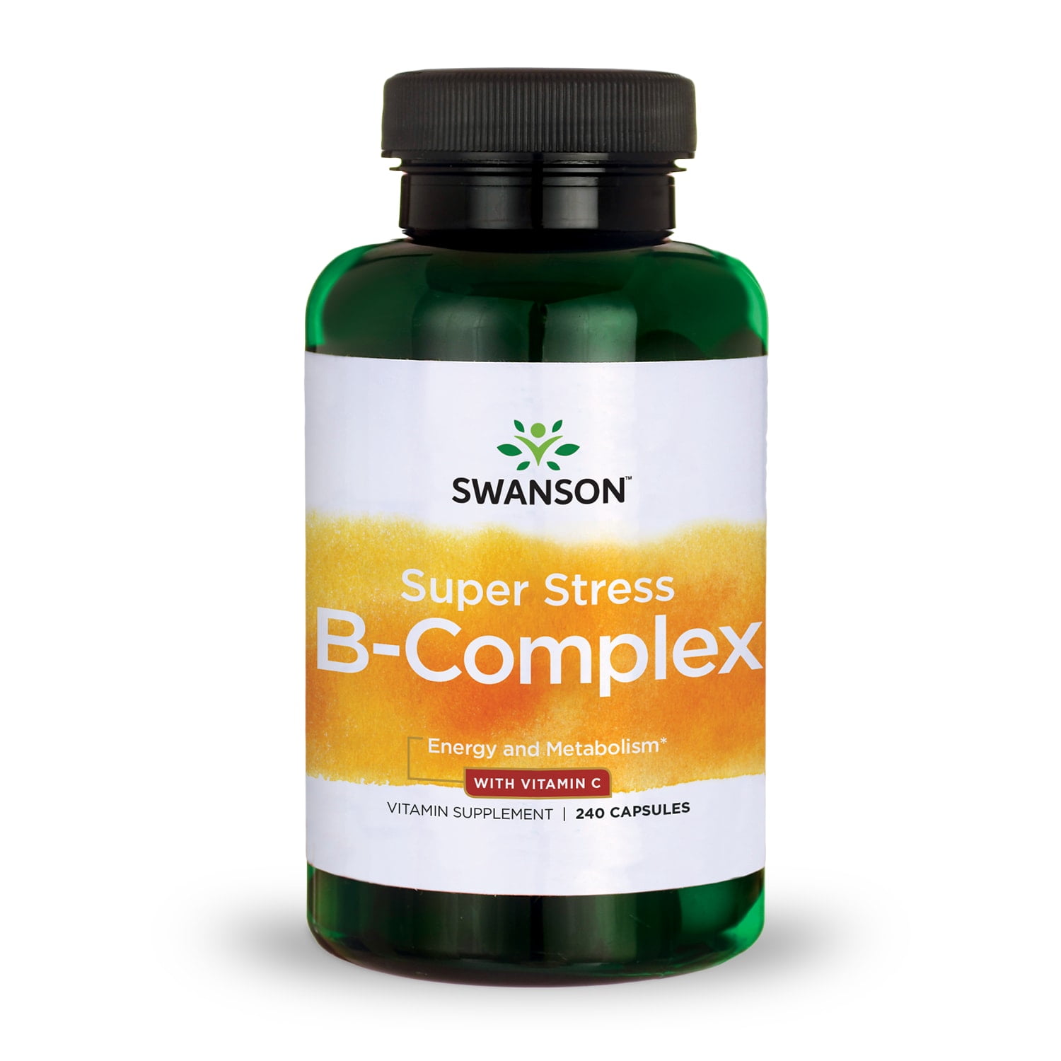 Swanson Super Stress Vitamin B-Complex with Vitamin C Capsules, 240 Count