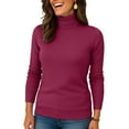 thumbnail image 4 of Nokdvo Women's Turtle Neck Sweaters Fashion 2025 Knitting Long Sleeve Solid Color Sweaters Fall Winter Casual Loose Ribbed Pullover Top,Wine M, 4 of 4