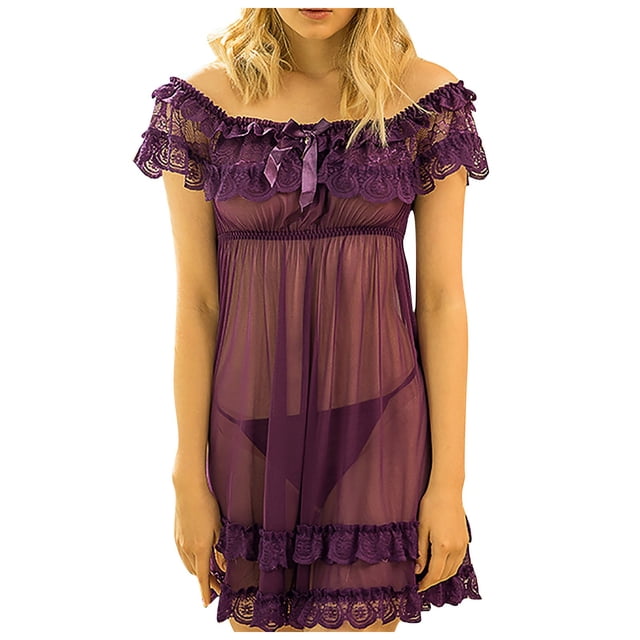 Pyjama Aguichant pour Femmes Pyjama pour Femmes Dames Aguichant en Dentelle avec Nœud et Encolure Barrée Tenue de Nuit Nuisette Pyjama