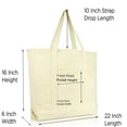 thumbnail image 2 of DALIX 22" Extra Large Cotton Canvas Zippered Shopping Tote Grocery Bag in Natural, 2 of 6