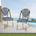 thumbnail image 4 of Chaises Bistro Françaises d'Extérieur (Ensemble de 2), Bleu + Blanc + Finition Imprimé Bambou, 4 of 6