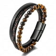 thumbnail image 1 of ZHAOCHENG Pulsera para Hombre,（Ojo de Tigre Piedra Amarilla）Pulsera de Cuero para HombrePulsera de Piedra con Cierre Magnético de Acero Inoxidable, 1 of 3