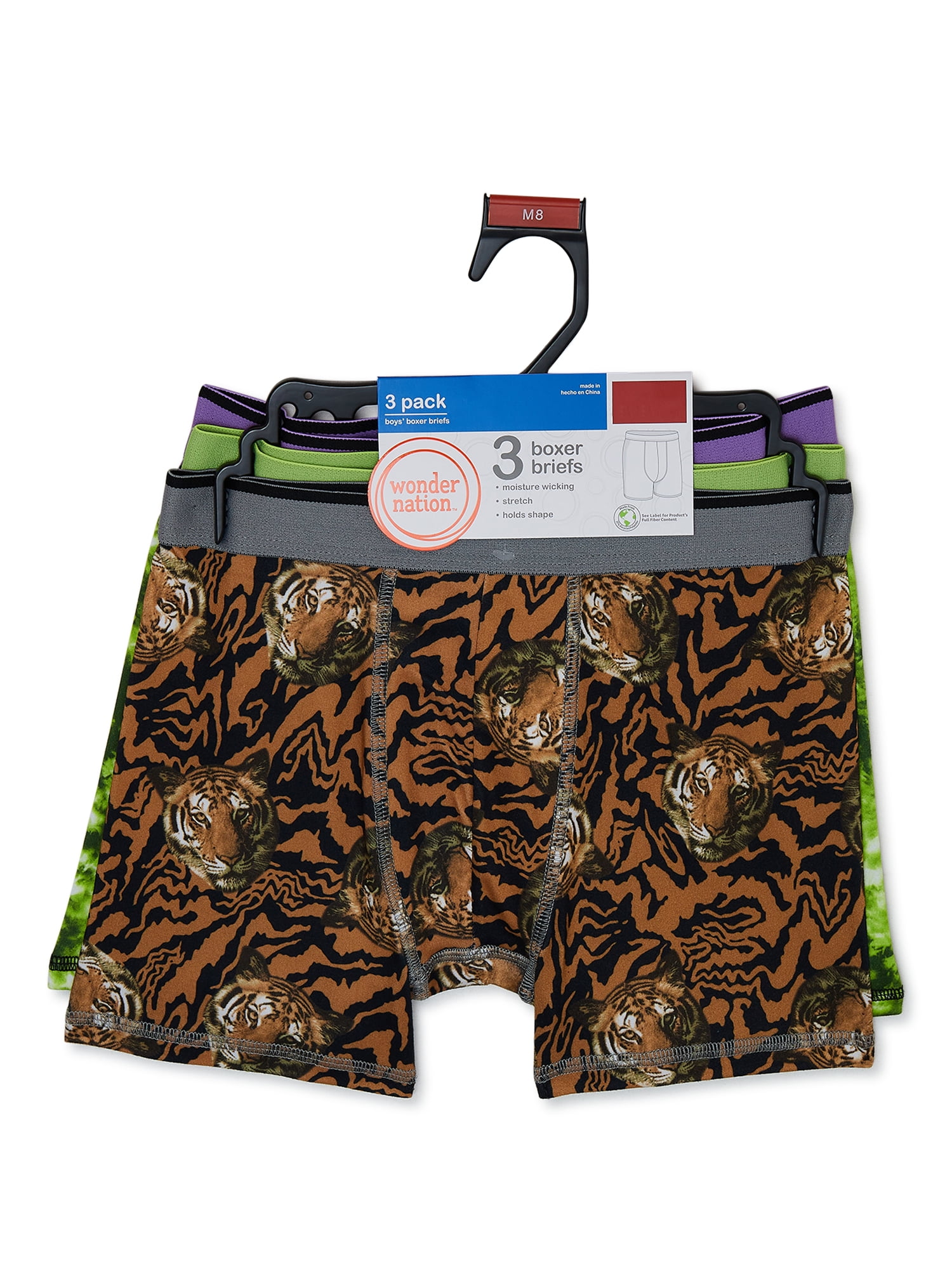 Wonder Nation Boys Boxer Brief Tiger Underwear, 3-Pack, Sizes S-XL
