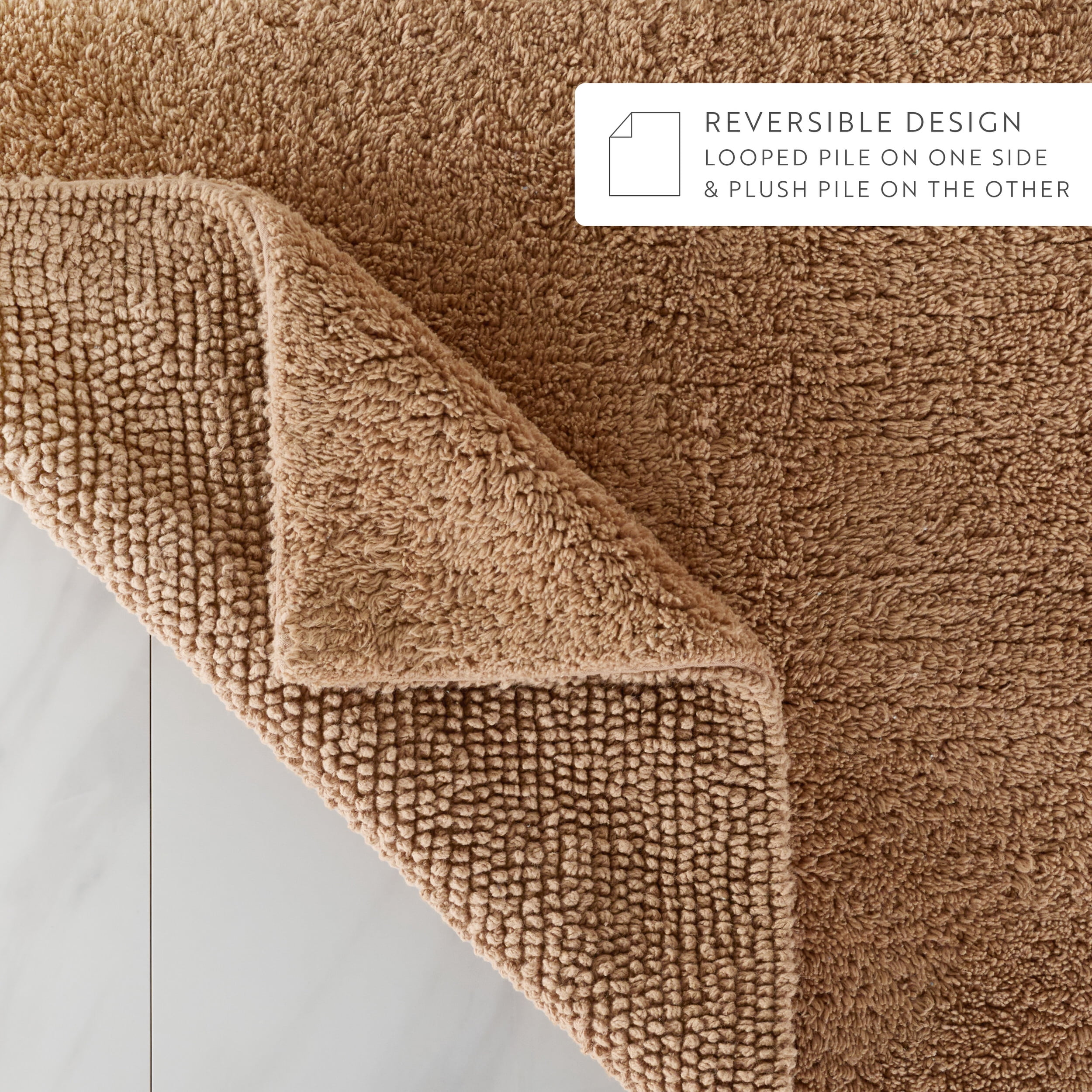 100% Cotton Reversible Solid Bath Mat by Comfort Canopy, Mocha, 24" x 17"