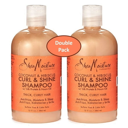 Shea Moisture Coconut & Hibiscus Curl & Shine Shampoo w/ Silk Protein & Neem Oil 12 oz. – Thick Curly Hair – Value Double Pack Qty of (Best Shampoo For Thick Curly Frizzy Hair)