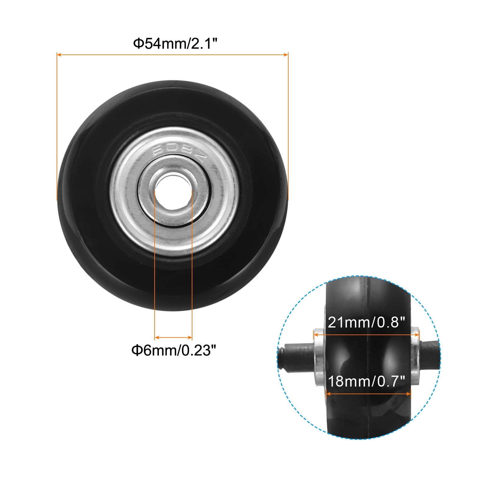 Uxcell Set of 2 Luggage Wheels Replacement 54 x 18 mm/2.1" x 0.7" Rubber Swivel Caster Bearing Wheels Repair Kits
