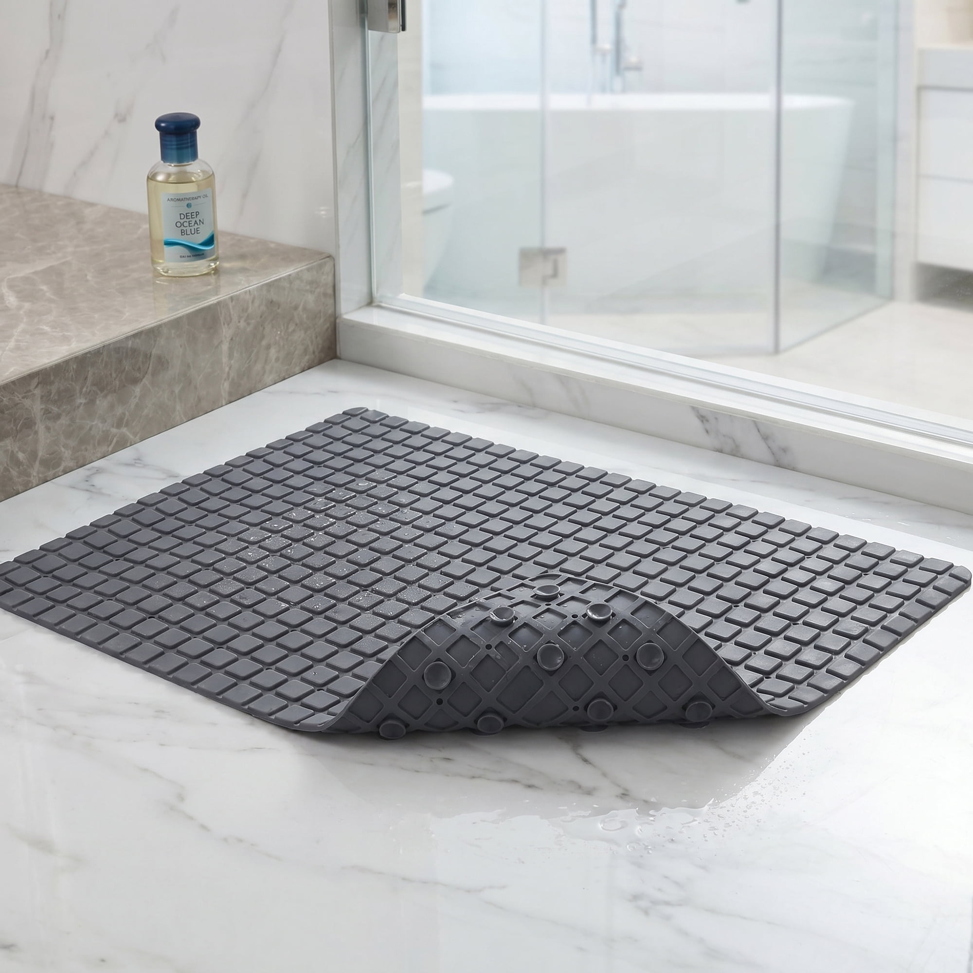 Unique Bargains Non-Slip Bathtub Mat with Strong Suction Cup and Quick Dry Gray 28" x 16"