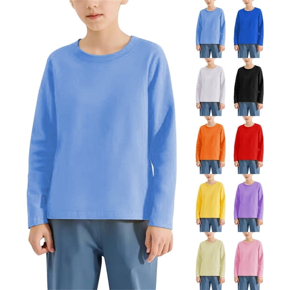 Blekii Childrens Long Sleeve T-Shirt Cotton, Children's Long Sleeve T-Shirt, Round Neck Basic Tee for Kids Boys Girls, Spring Summer Fall Casual Top Round Neck Basic Tee Kids Spring