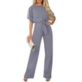 thumbnail image 2 of Huankd Womens Summer Casual Short Sleeve Pants Suit Beach Vacation Romper Belted Dressy Wedding Guest Jumpsuit Jumper Gray XL, 2 of 5