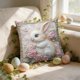 thumbnail image 5 of Funda de almohada con estampado digital 3D de conejo | Diseño de bordado falso | Tejido de poliéster | Funda de cojín decorativa para sofá cama de 45 x 45 cm, 5 of 6