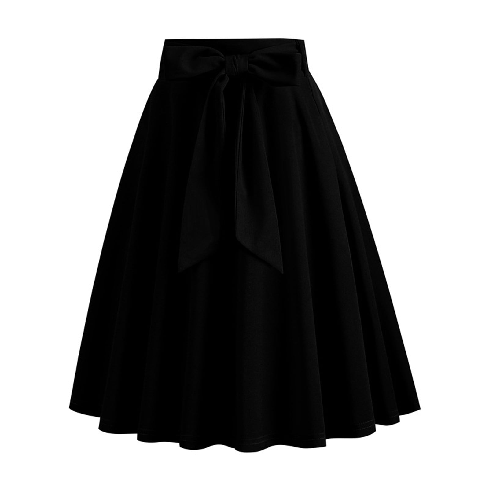 Cavosen Womens Summer Skirts Mid Length Half Length Skirts Flare Summer Skirts High Waist Solid Color Summer Skirts Vintage Retro Strappy Dress Athletic Beachwear Black S