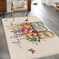 thumbnail image 2 of 4'x6' Area Rugs, Farmhouse Flowers Indoor Outdoor Area Rug for Living Room Bedroom, Spring Watercolor Floral Leaf on Linen Washable Bathroom Rugs Kitchen Floor Carpet Mats Home Decor Aesthetic, 2 of 8