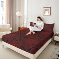thumbnail image 3 of jejeloiu Bold Damask King Sheets For Men Women,Intricate Pattern Bedding,Red Black,4-Piece,1 Flat Sheet, 1 Fitted Sheet and 2 Pillowcases, 3 of 6