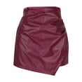 thumbnail image 6 of Karight Faux Leather Skorts for Women High Waisted PU Leather Shorts Elastic Waist Ruched Wrap Skort, 6 of 8