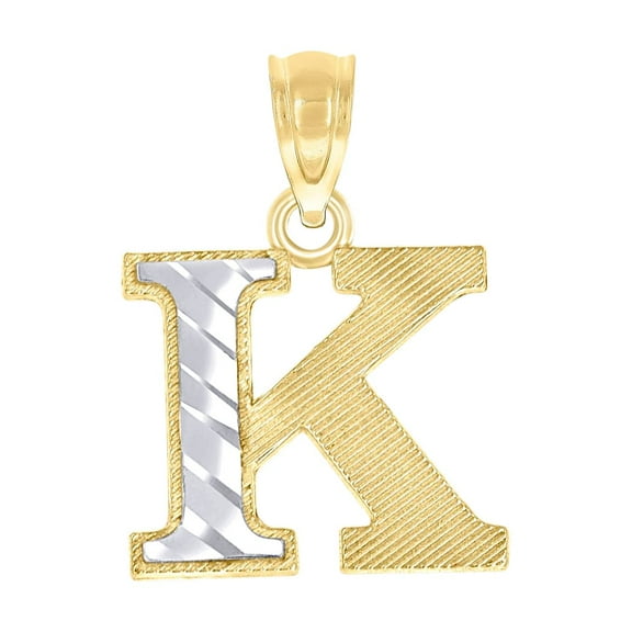 10k Gold Two-tone Dc Unisex K Height 16mm X Width 11.6mm Letter Name Personalized Monogram Initial Charm Pendant Necklac