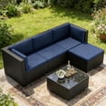 thumbnail image 4 of SUNCROWN 5-Piece Outdoor Patio Sectional Furniture Set, Wicker Modular Conversation Sofa with Coffee Table, Ottoman, and Dark Gray Cushions, All-Weather Rattan Sectional for Backyard, Garden, Blue, 4 of 9