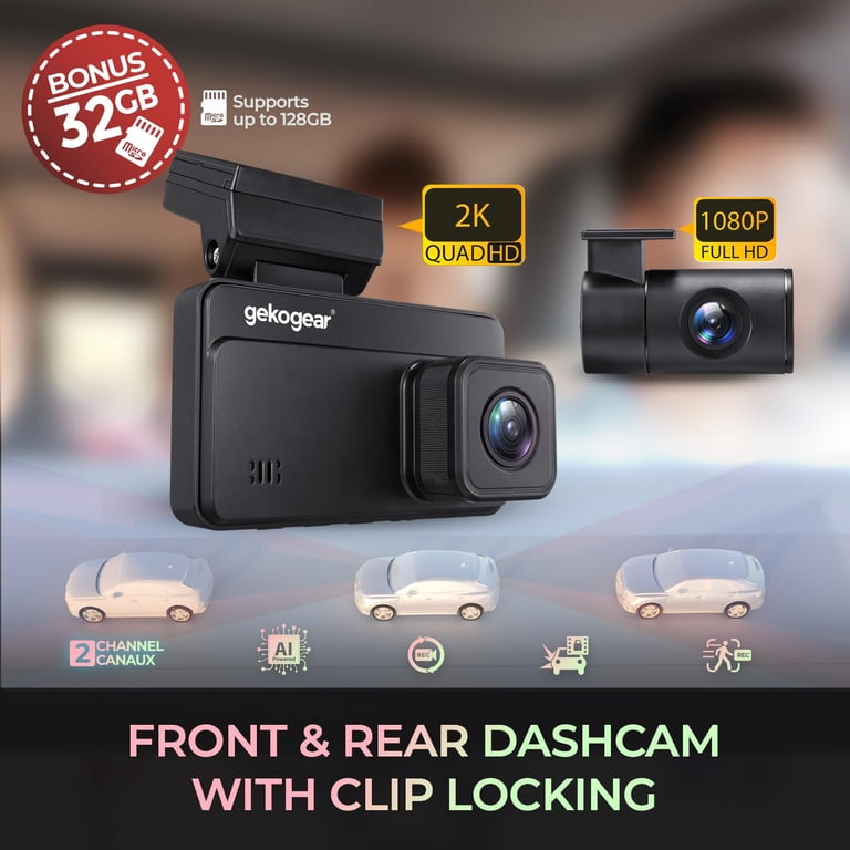 GekoGear Orbit D220 Dual Dash Cam 2K Front 1080P Rear Camera