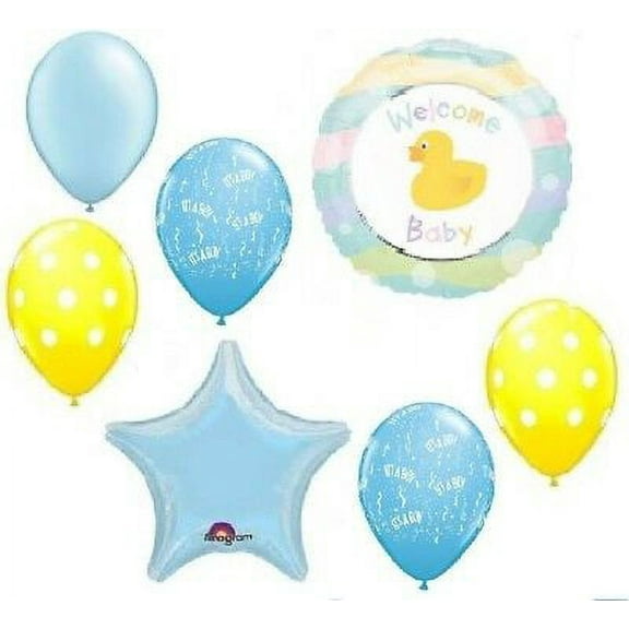 Duck Welcome Baby Shower Yellow Blue 7 Pc Party Mylar & Latex Balloons Set B